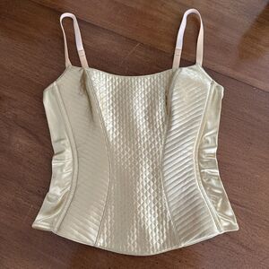 On Gossamer Gold Satin Corset Cami Top M Lingerie Diamond Quilted Cupped PinUp